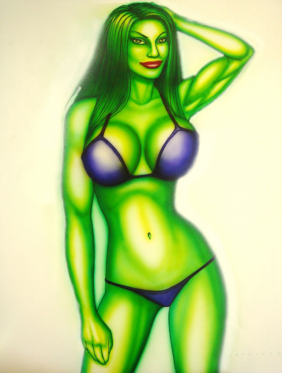 She Hulk in purple bikini in Dennis Canpolat s original art Comic